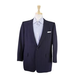 Chester Barrie Savile Row Navy Blue Wool Mohair Logo Buttons Blazer 40S